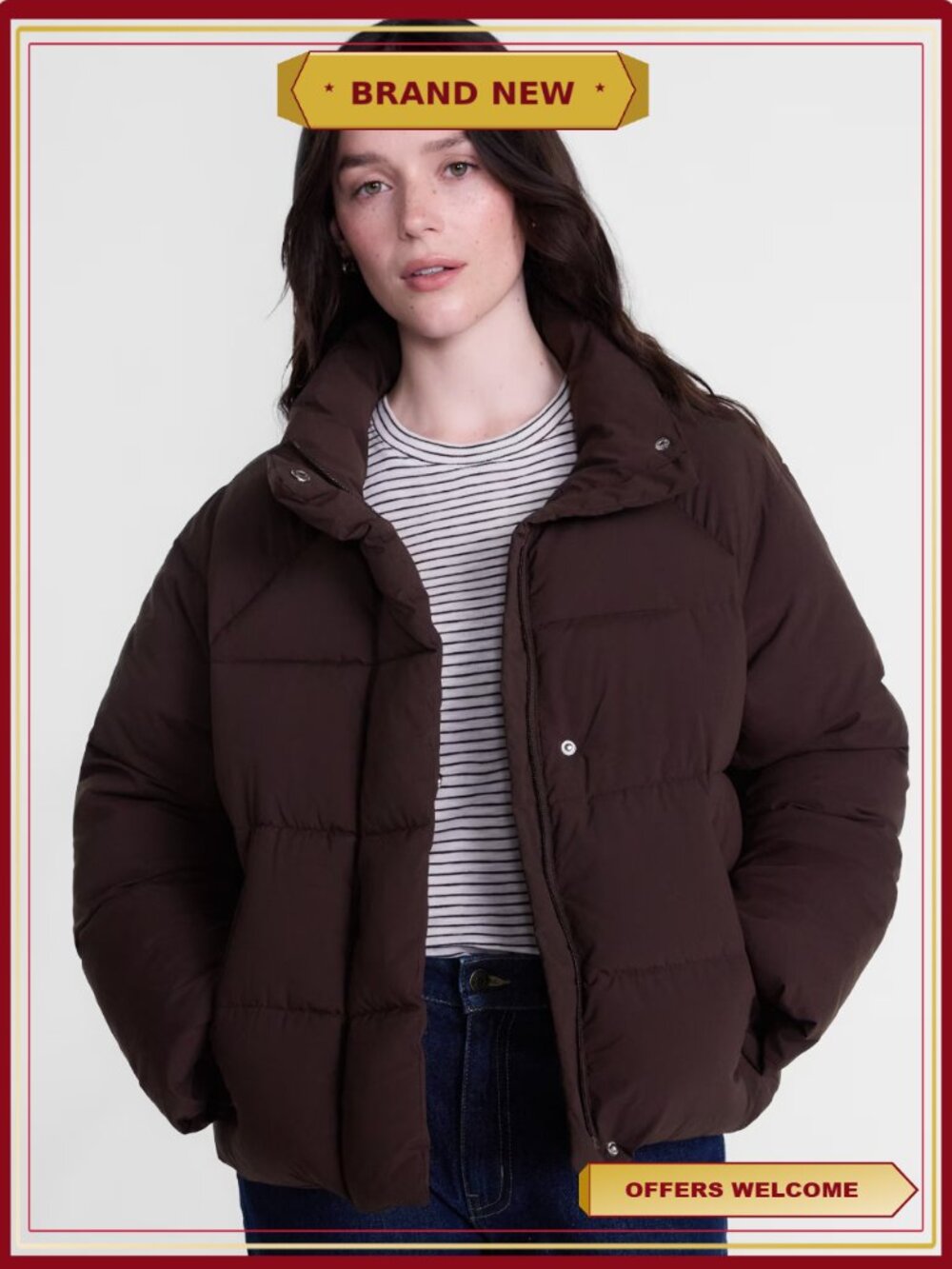 Swing Puffer Jacket Zip Snap Pockets Adjustable Hem Women's